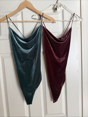 Abercrombie & Fitch Velvet Cowl Neck Bodysuits in Teal and Burgundy